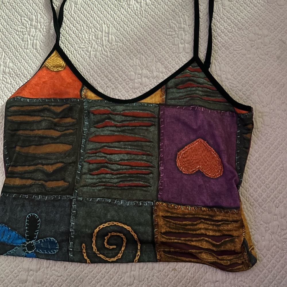 Patchwork cropped tank top
